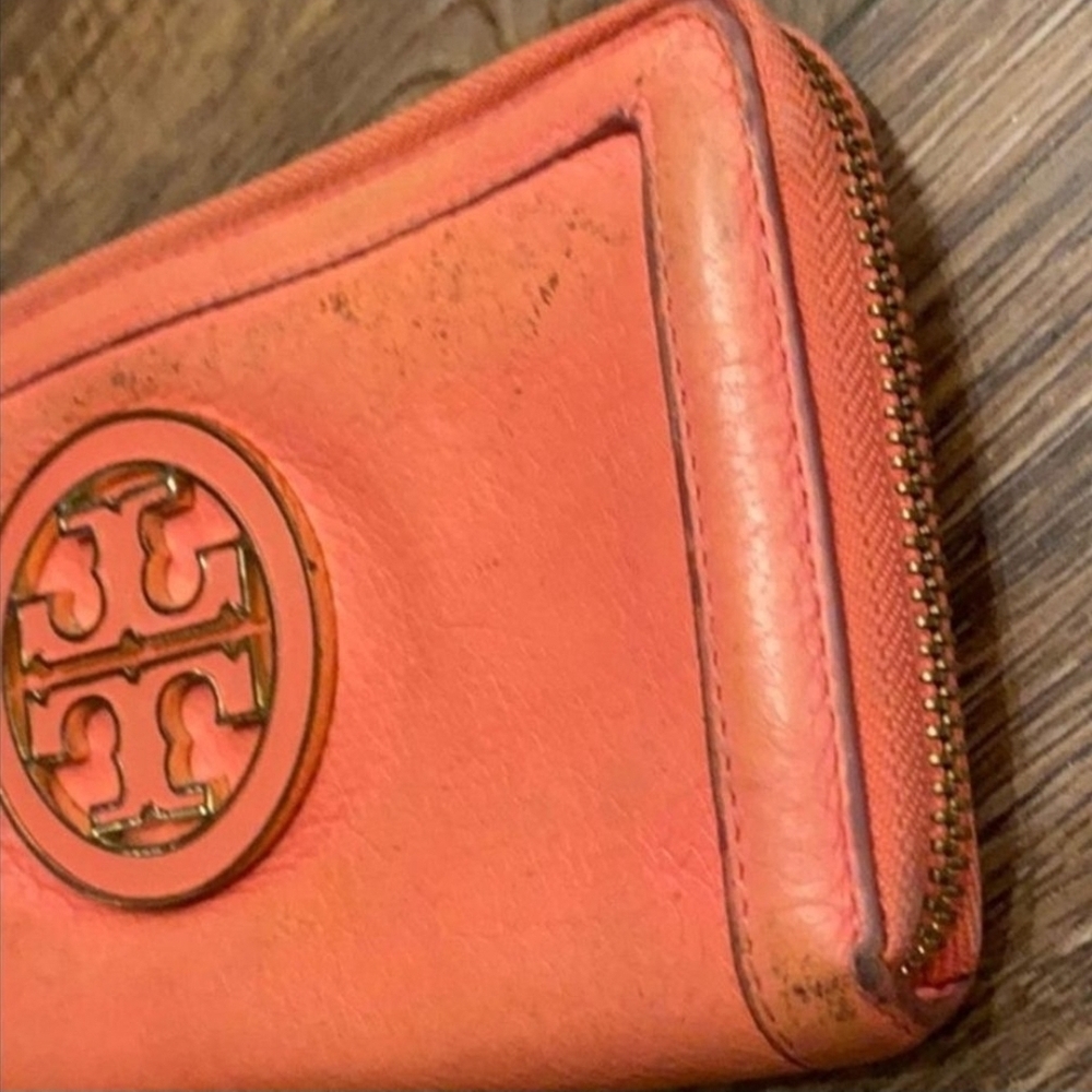 Tory Burch Orange & Pink Long Leather Clutch